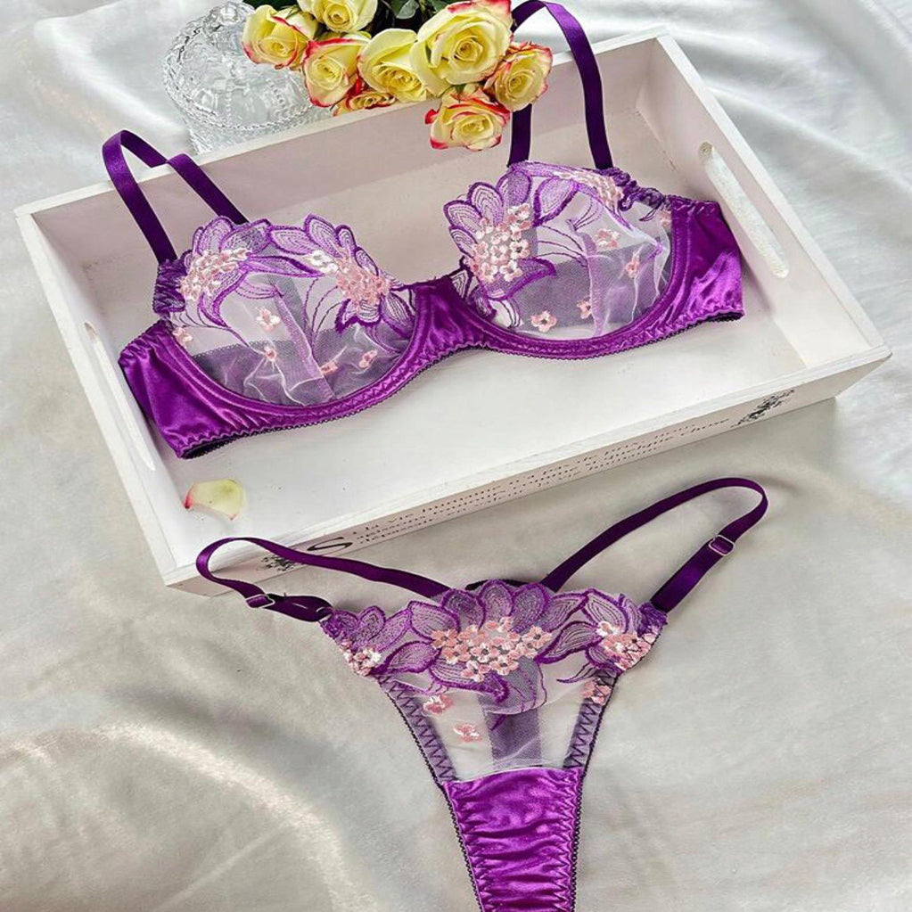 Purple Embroidered Ribbon Steel Ring Underwear Suit Women Purple Embroidered Ribbon Steel Ring Underwear Suit Women